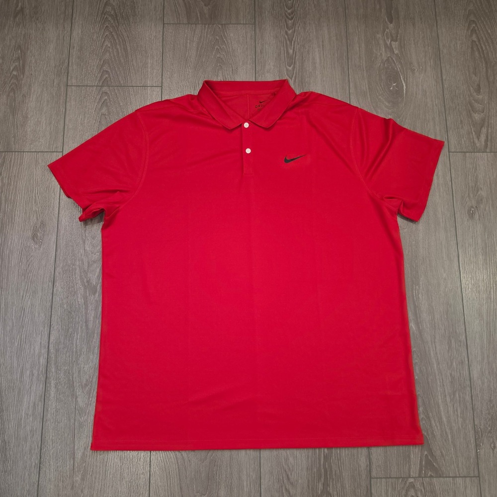 Nike Dri-FIT Mens Red Short Sleeve Golf Polo‎ Shirt XXL Standard Fit Swoosh Logo